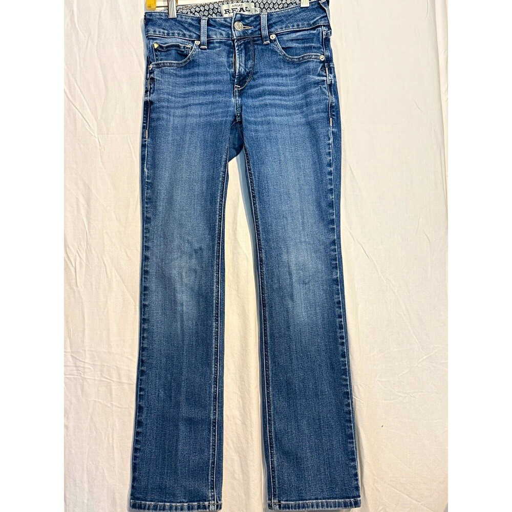 Ariat Women's Straight Jeans Blue Medium Wash Denim Mid Rise 5-Pocket Button Zip